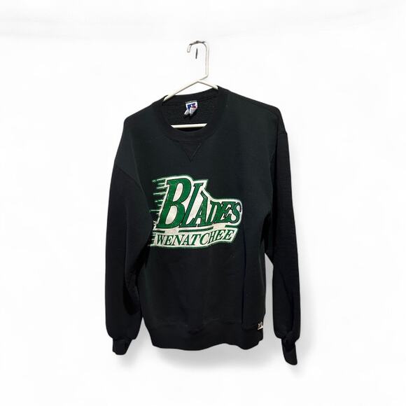 Vintage Wenatchee Blades Men's Hockey Crewneck Sweater Black Green Logo Rare! - Picture 3 of 7